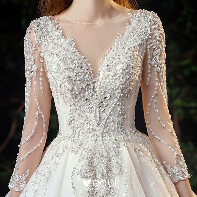 Luxury / Gorgeous Ivory See-through Bridal Wedding Dresses 2021 Ball ...