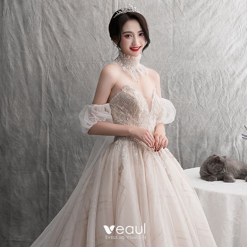 Sexy Luxury / Gorgeous Champagne Wedding Dresses 2019 A-Line / Princess ...