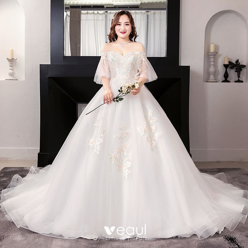 plus size white gown with sleeves