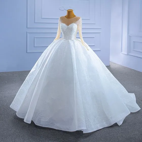 Elegant High-end White Wedding Dresses 2021 Ball Gown Scoop Neck ...