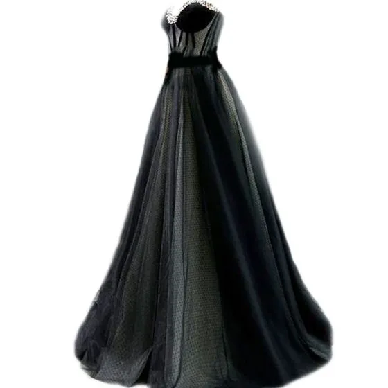 Elegant Black Prom Dresses 2020 A-Line / Princess Sweetheart Sleeveless ...