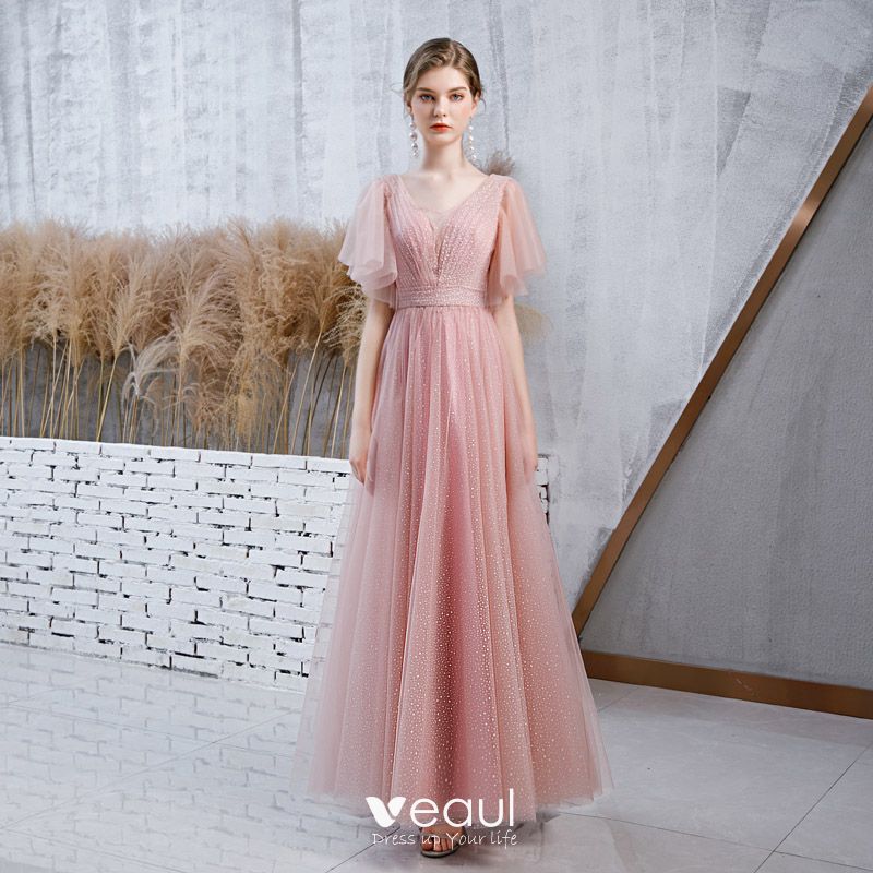Chic / Beautiful Pearl Pink Evening Dresses 2020 A-Line / Princess See ...