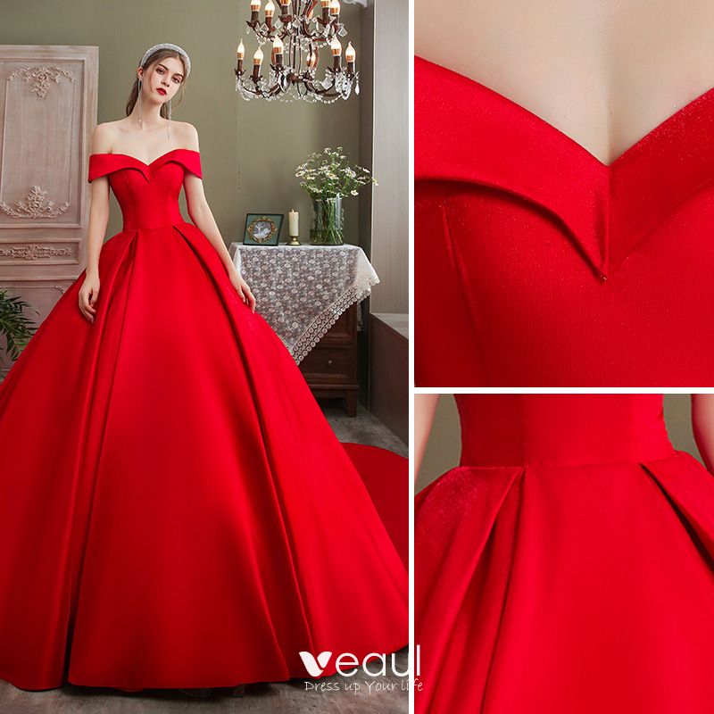 Luxury Gorgeous Red Wedding Dresses 2020 Ball Gown Satin Off The