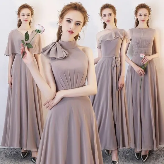 Affordable Brown Chiffon Bridesmaid Dresses 2019 A-Line / Princess Sash ...