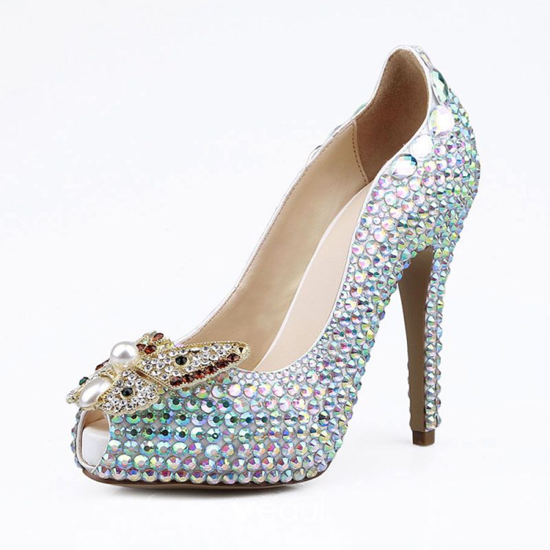 Sparkly Multi-Colors Rhinestone Wedding Shoes 2020 Leather Pearl 12 cm ...