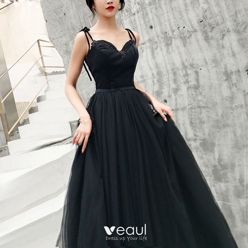 Chic / Beautiful Black Prom Dresses 2019 A-Line / Princess Spaghetti ...