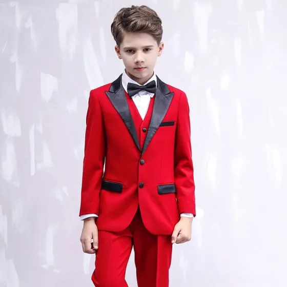 Modest / Simple Black Tie Red Boys Wedding Suits 2020