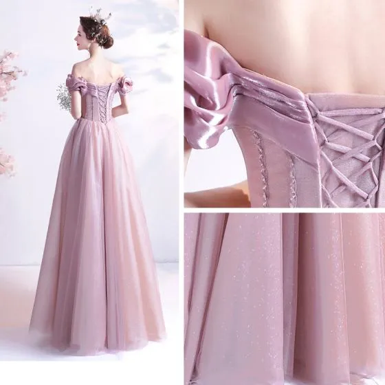 Elegant Dusky Pink Prom Dresses 2021 ALine / Princess OffTheShoulder