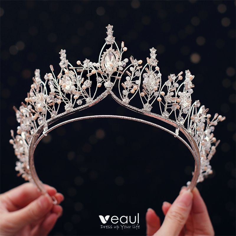 Chic / Beautiful Silver Tiara Earrings Bridal Jewelry 2019 Metal Crystal  Rhinestone Bridal Hair Accessories