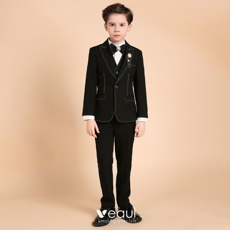 Luxury / Gorgeous Black Boys Wedding Suits Pearl Rhinestone Tie Body ...