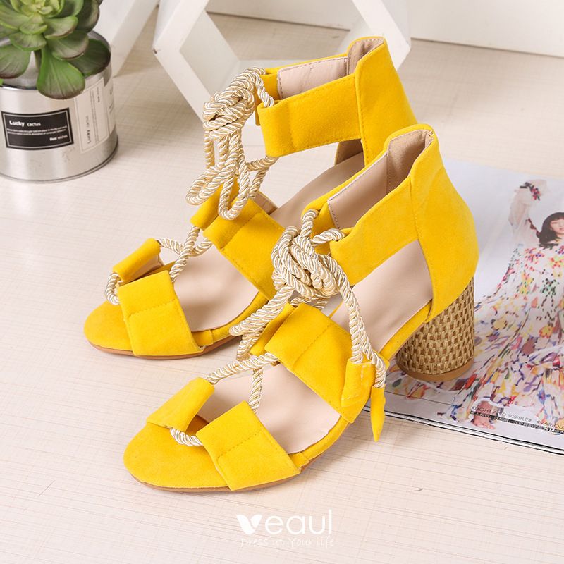 yellow thick heels