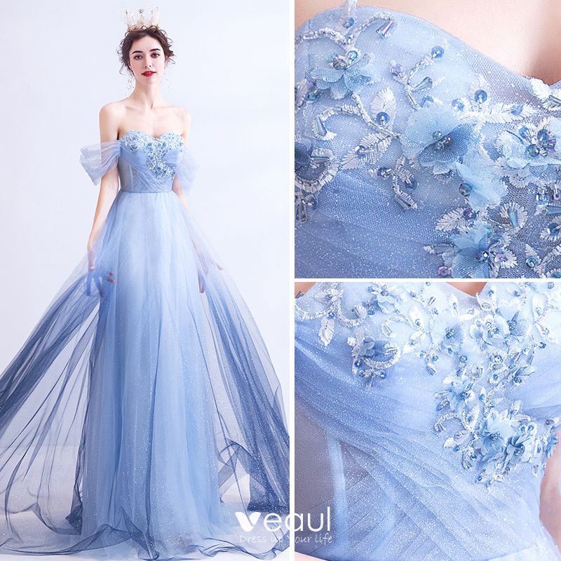 Charming Gradient-Color Sky Blue Evening Dresses 2020 A-Line / Princess ...