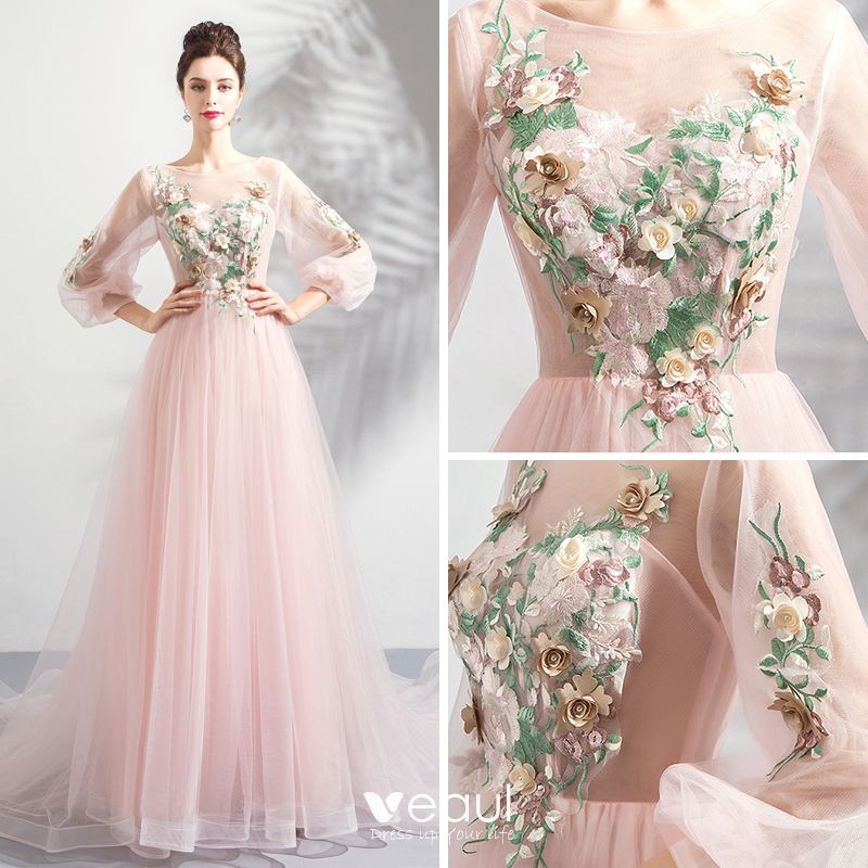 Flower Fairy Pearl Pink See-through Evening Dresses 2018 A-Line ...