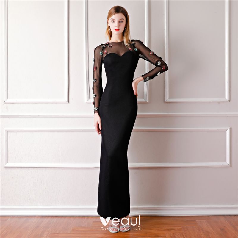 black long sleeve ankle length dress