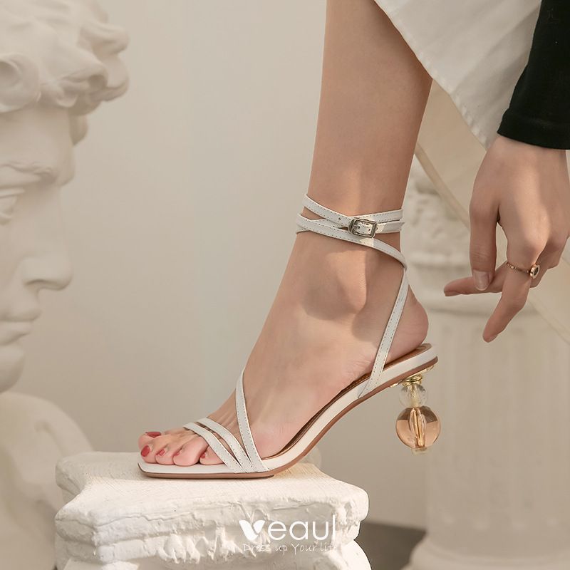 white open toe sandal heels