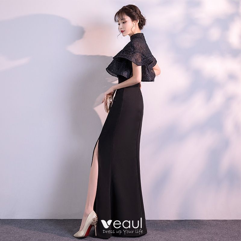 Chinese style Black Evening Dresses 2019 Trumpet / Mermaid High Neck ...