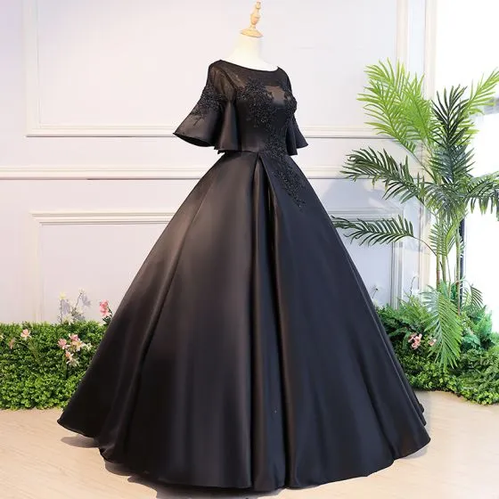 Elegant Black Quinceañera Prom Dresses 2018 Ball Gown Lace Flower 