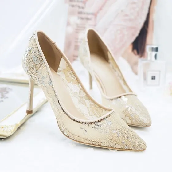 beige lace heels