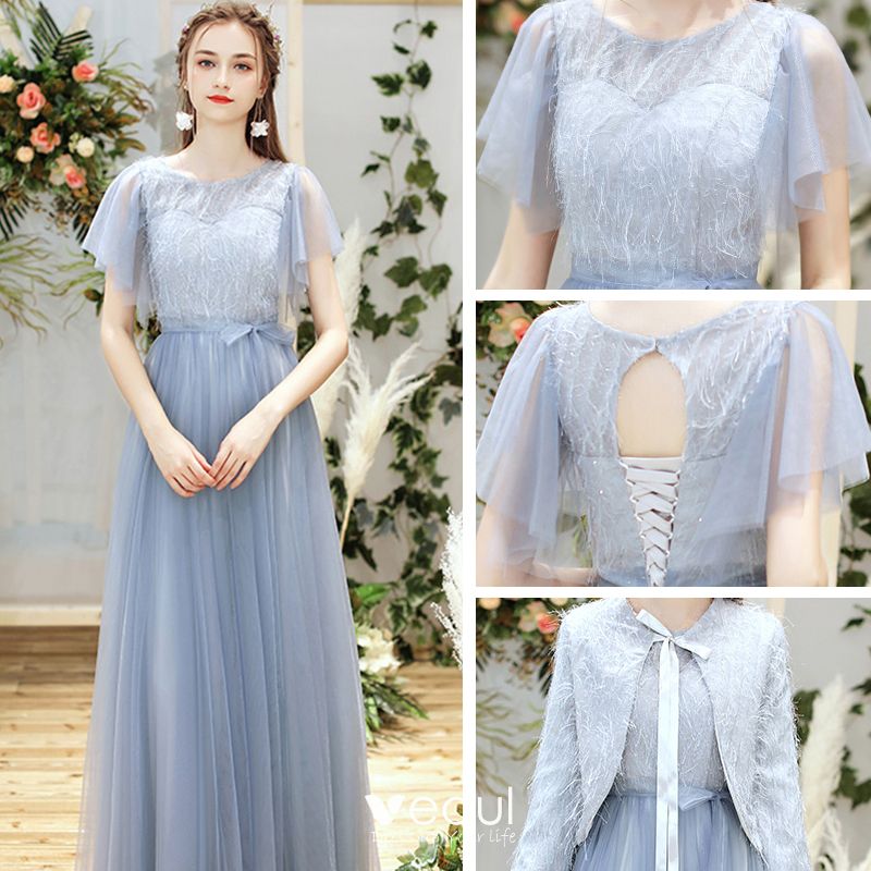 Chic / Beautiful Sky Blue Bridesmaid Dresses With Shawl 2019 A-Line ...