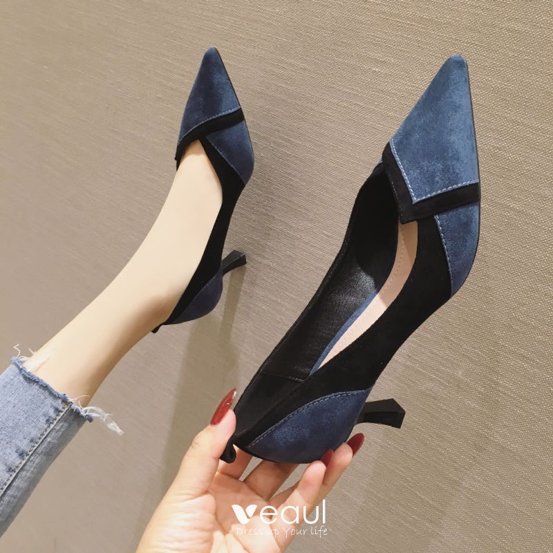 navy blue suede high heels