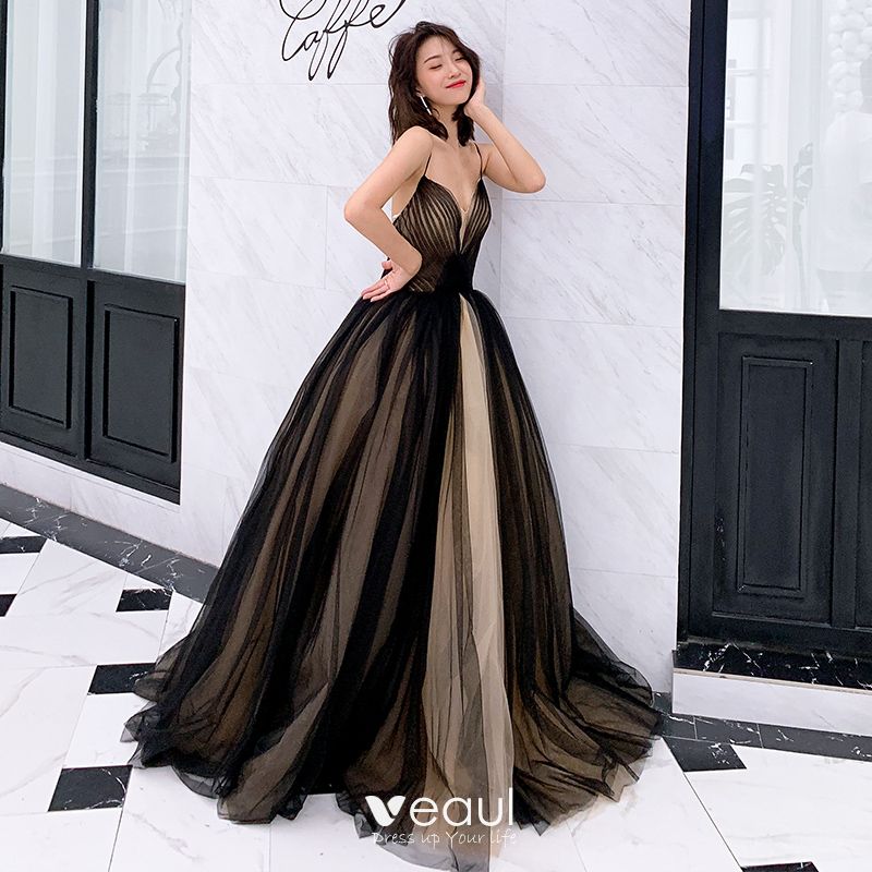 Sexy Black Prom Dresses 2019 A-Line / Princess Spaghetti Straps ...
