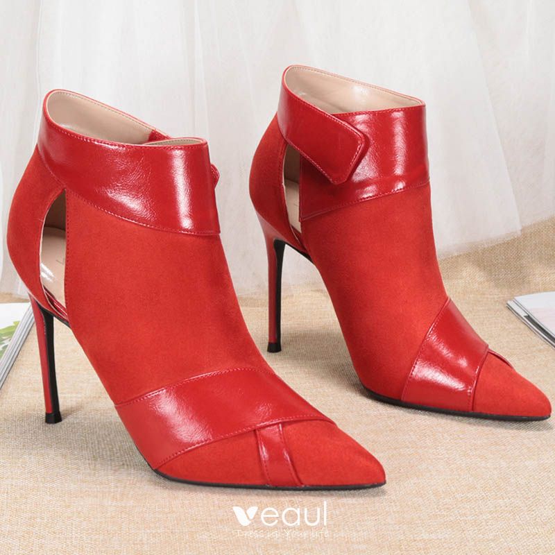 red pointed toe boots