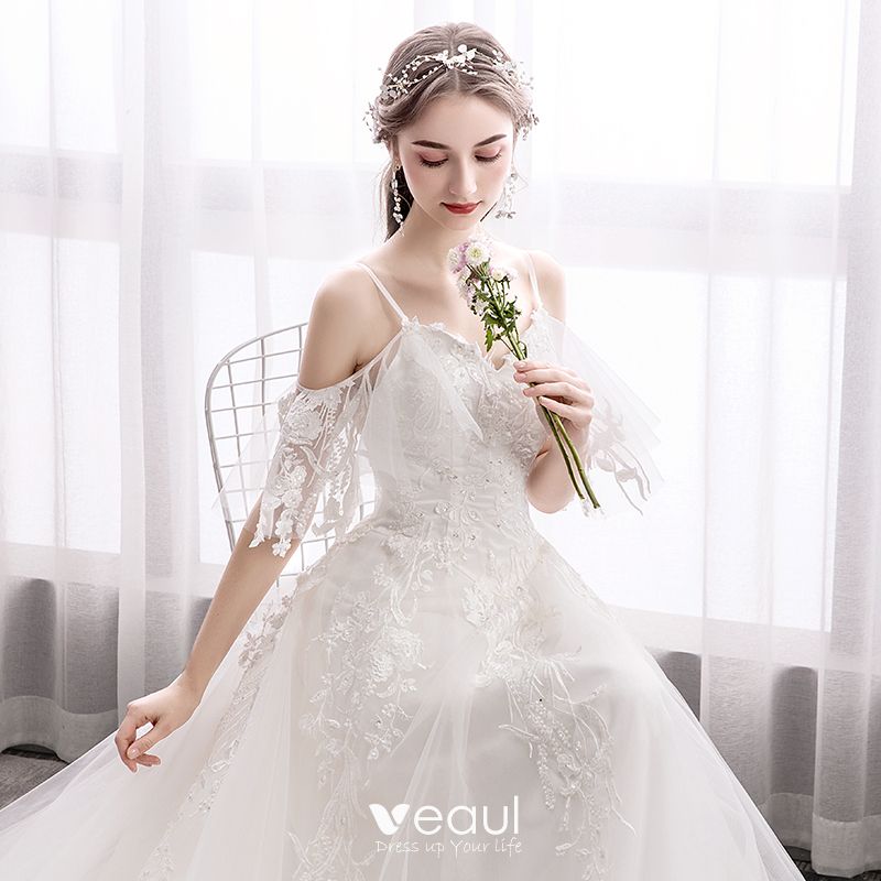 Chic / Beautiful Ivory Wedding Dresses 2019 A-Line / Princess Spaghetti ...