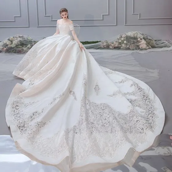 Luxury / Gorgeous Ivory Pierced Wedding Dresses 2019 A-Line / Princess ...