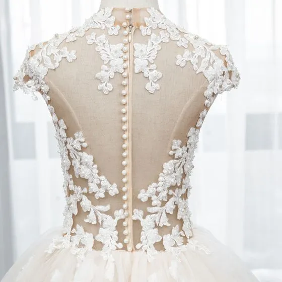 Illusion White Bridal Wedding Dresses 2020 Ball Gown See-through High ...