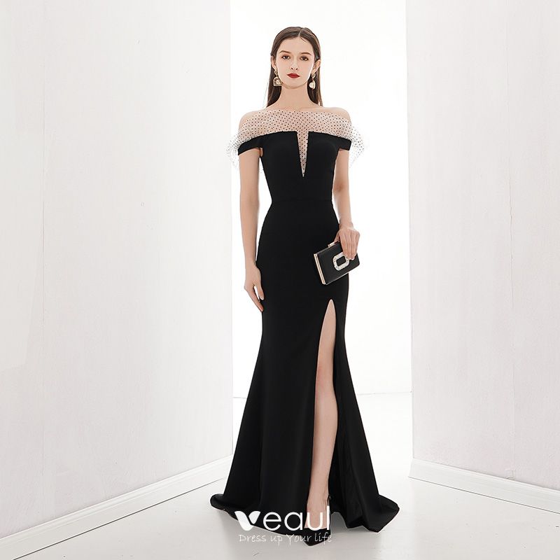 Fashion Black Evening Dresses 2020 Trumpet / Mermaid Off-The-Shoulder ...