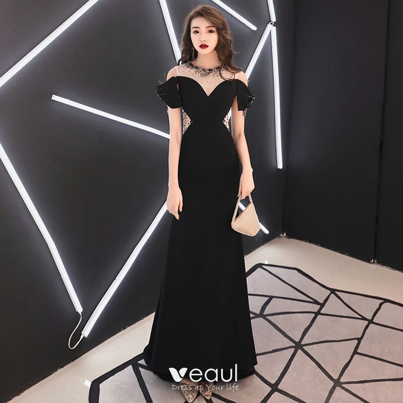 Elegant Black Evening Dresses 2019 Trumpet / Mermaid Scoop Neck Beading ...