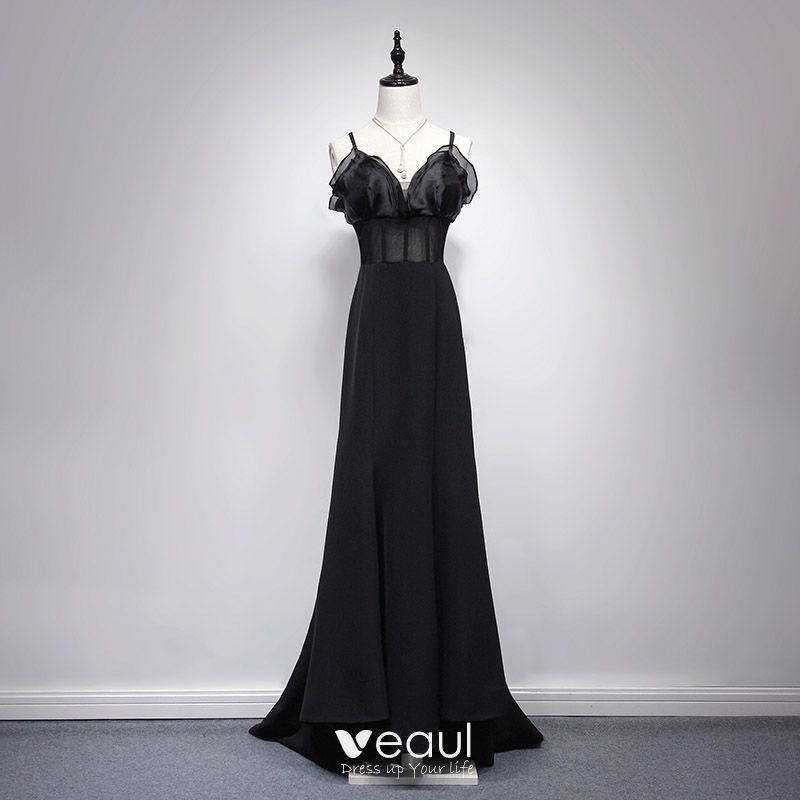 Sexy Black Evening Dresses 2017 A-Line / Princess V-Neck Spaghetti ...