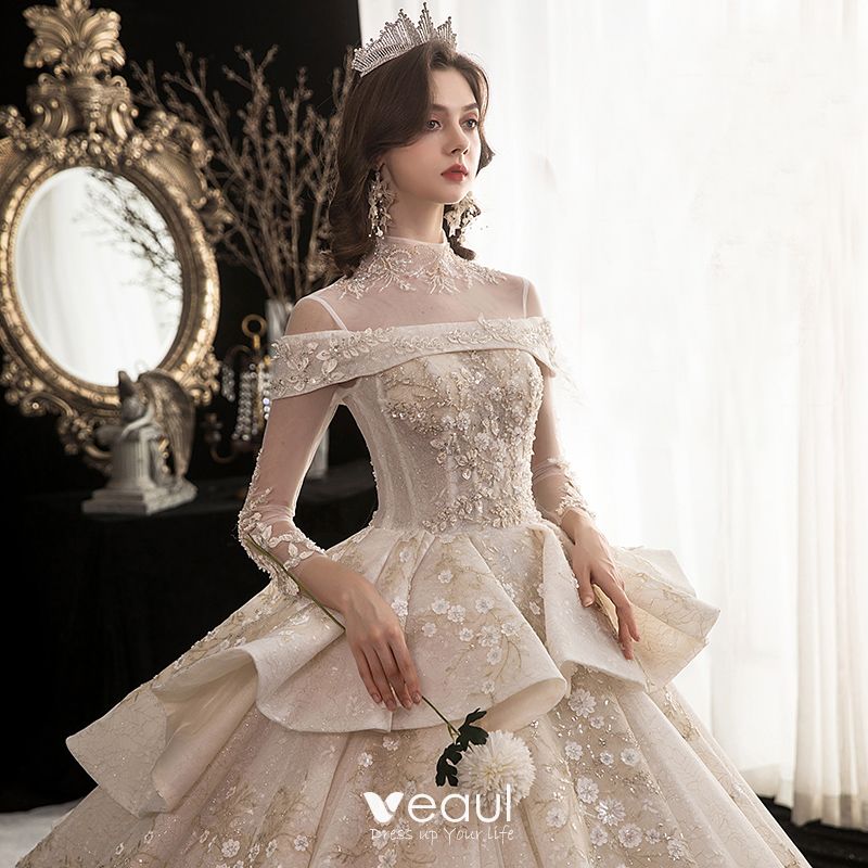 Vintage / Retro Champagne See-through Wedding Dresses 2020 Ball Gown ...