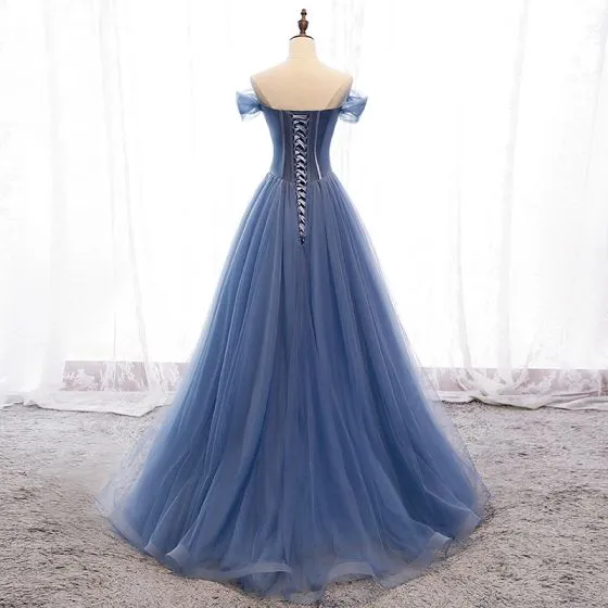 Classy Ocean Blue Evening Dresses 2019 A-Line / Princess Off-The ...