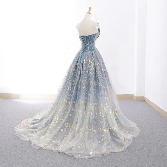 Modern / Fashion Sky Blue Gradient-Color Grey Prom Dresses 2019 A-Line ...