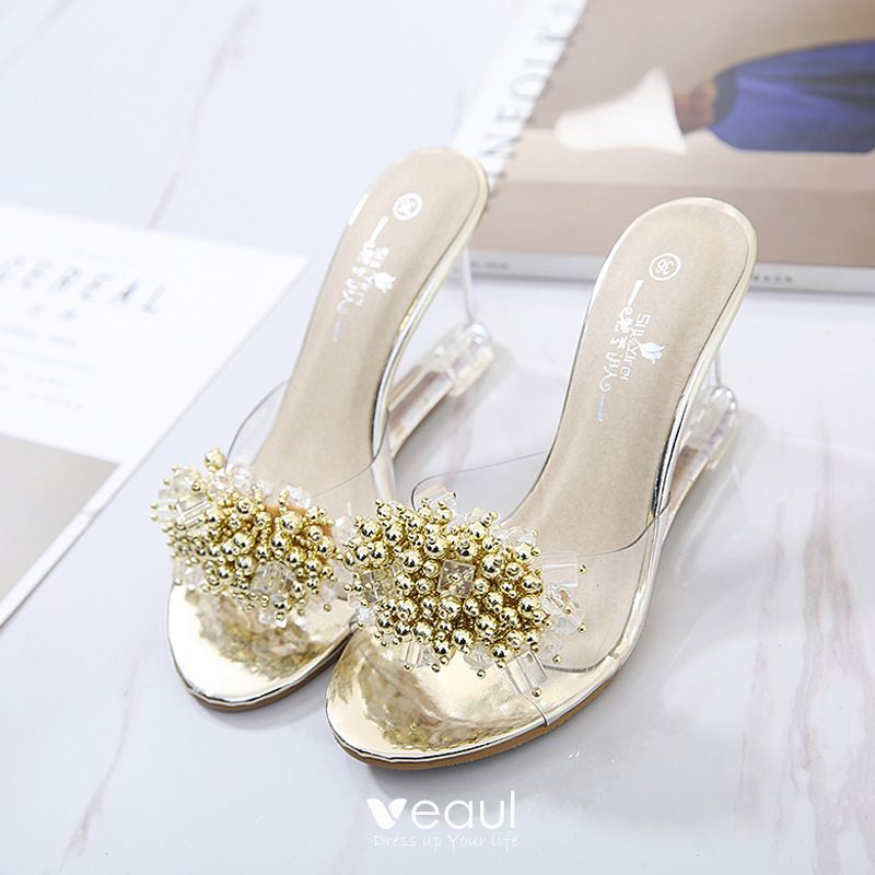 gold wedges closed toe