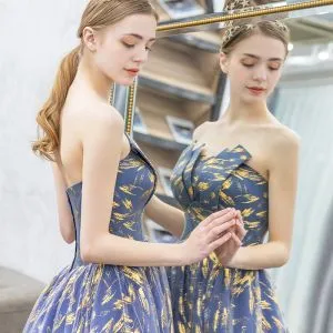 Modern / Fashion Gradient-Color Prom Dresses 2019 A-Line / Princess Strapless Sleeveless Backless Floor-Length / Long Prom Formal Dresses