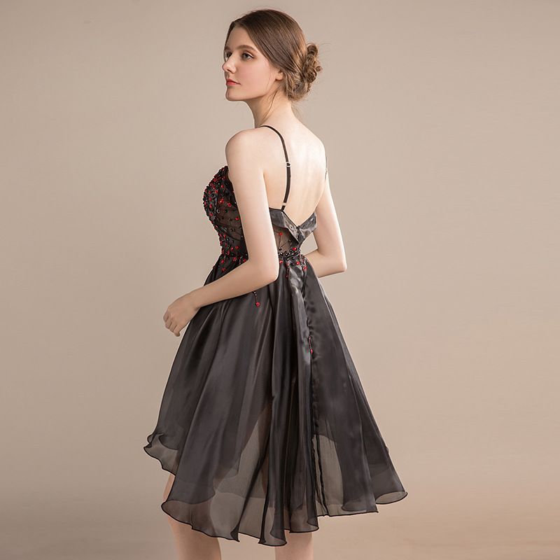 Sexy Black See-through Organza Cocktail Dresses 2018 A-Line / Princess
