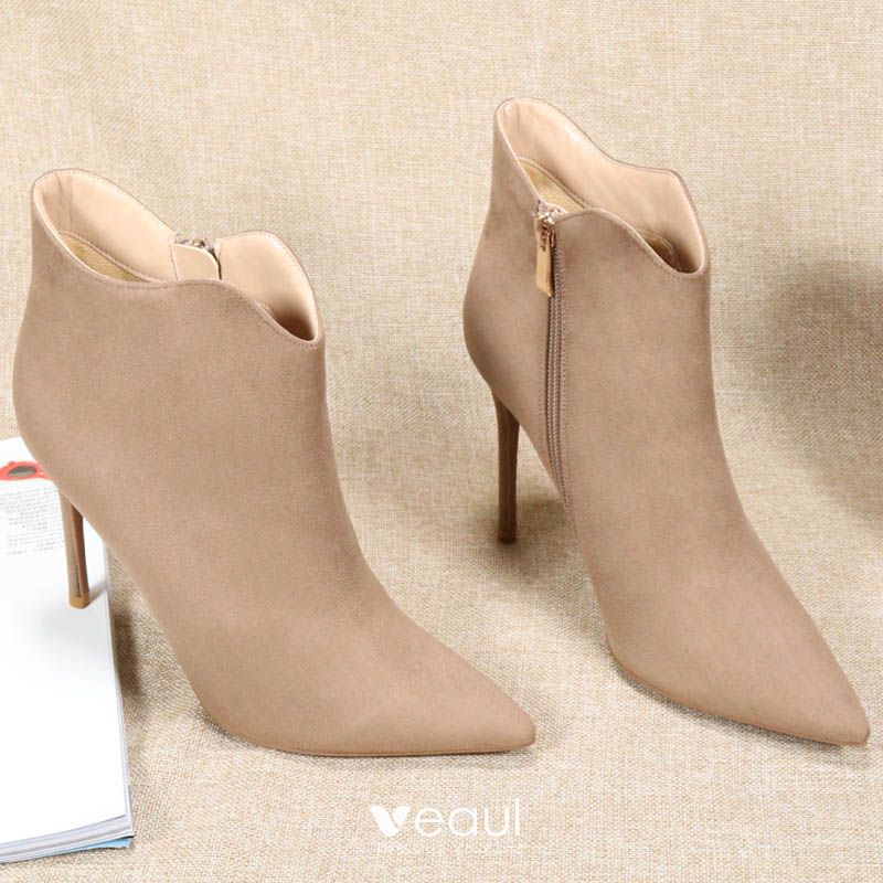 tan pointed toe booties