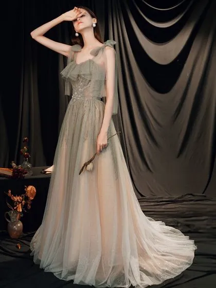 Chic / Beautiful Sage Green Prom Dresses 2020 A-Line / Princess ...