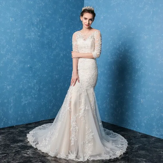 lace trumpet wedding dress with sleeves
