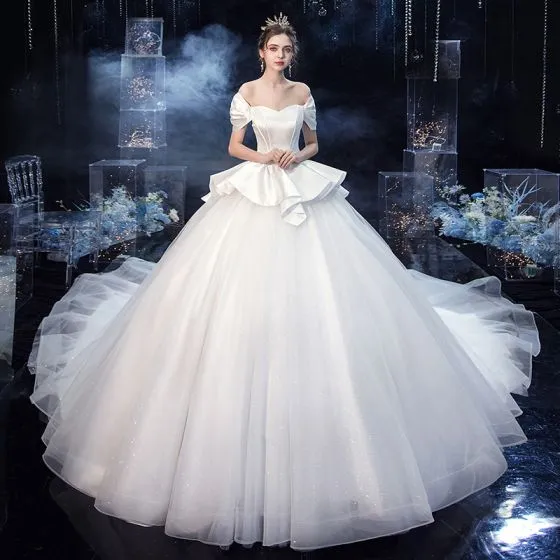 Vintage / Retro White Bridal Wedding Dresses 2020 Ball Gown Off-The ...