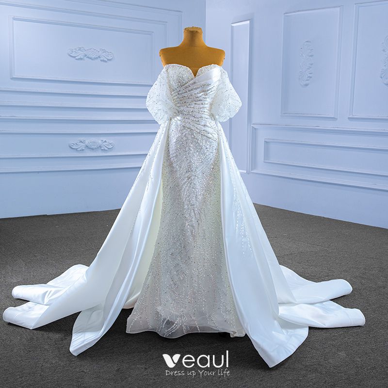 Charming White Trumpet / Mermaid Wedding Dresses 2022 Off-The-Shoulder ...