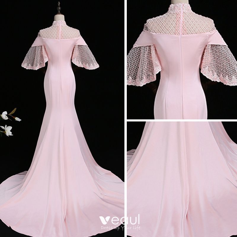 Vintage Candy Pink See-through Evening Dresses 2018 Trumpet / Mermaid ...