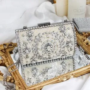 Luxury / Gorgeous Silver Pearl Rhinestone Patent Leather Clutch Bags 2019