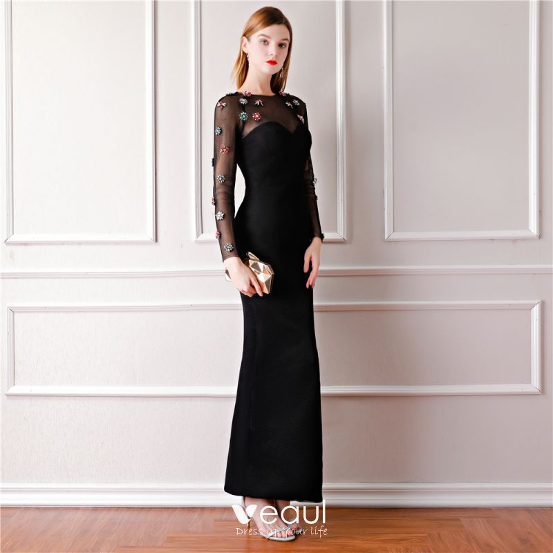 Elegant Black See-through Evening Dresses 2019 Trumpet / Mermaid Scoop ...