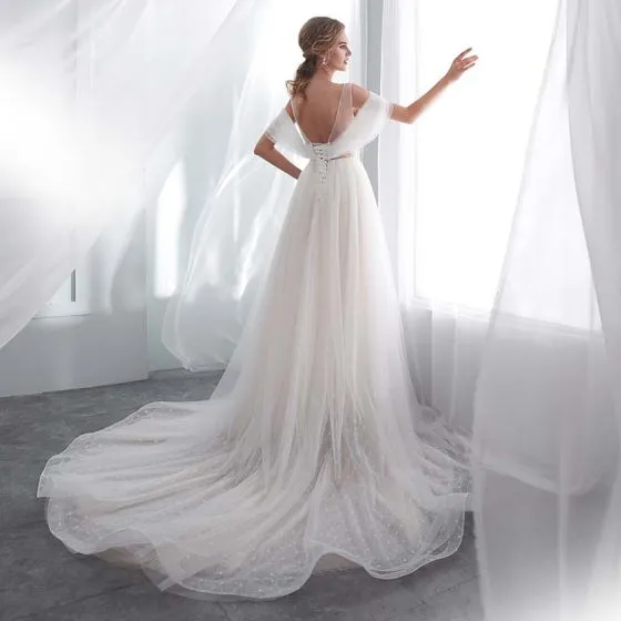 Modern / Fashion Ivory See-through Wedding Dresses 2018 A-Line ...