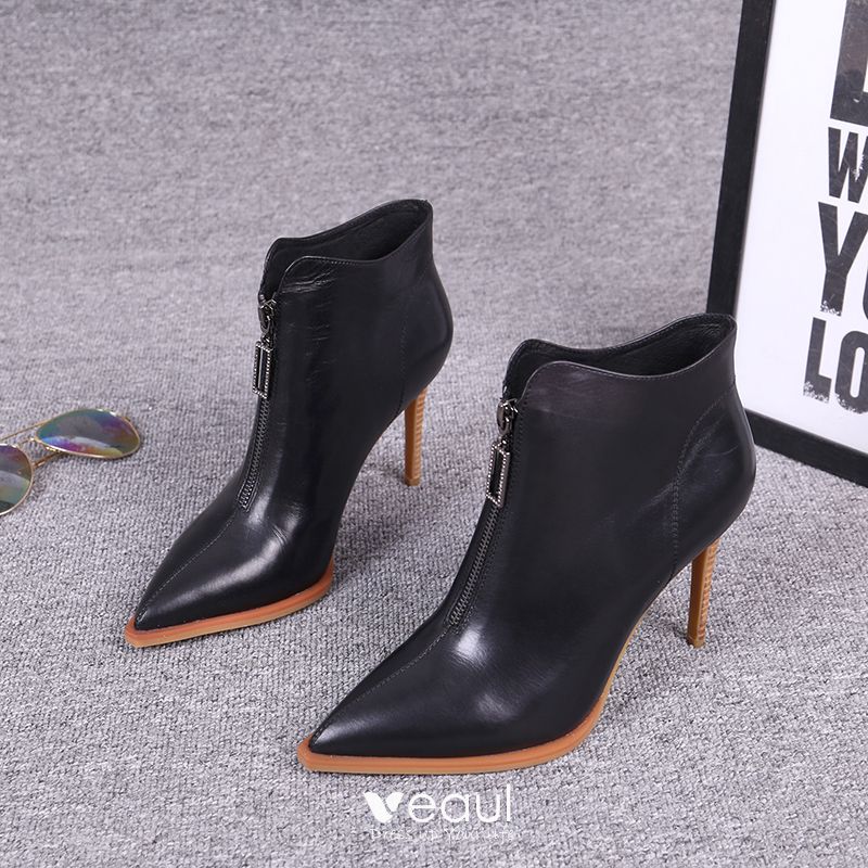 Chic / Beautiful Black Street Wear Ankle Womens Boots 2020 Leather 8 cm ...
