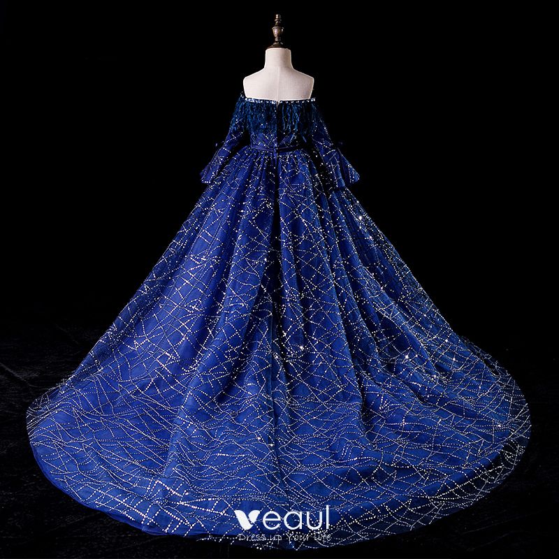 Elegant Royal Blue Flower Girl Dresses 2019 Ball Gown Off-The-Shoulder ...