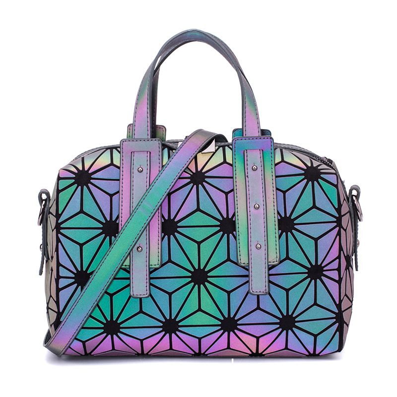 Rainbow Multi-Colors Luminous Geometric Square Backpacks 2021 PU Casual  Reflective Holographic Women's Bags